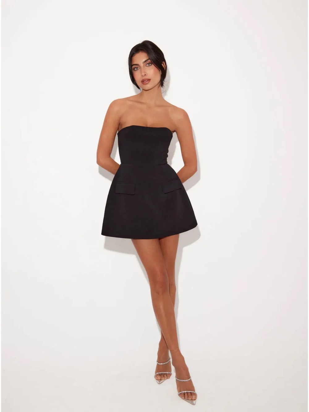 The Ultimate Muse Strapless Black Mini Dress with Structured A-Line Skirt